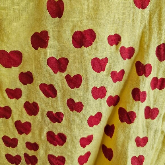 Eileen Fisher Yellow Button Up Top 100% Irish Linen Hand Painted Red Apples XL - Picture 12 of 16